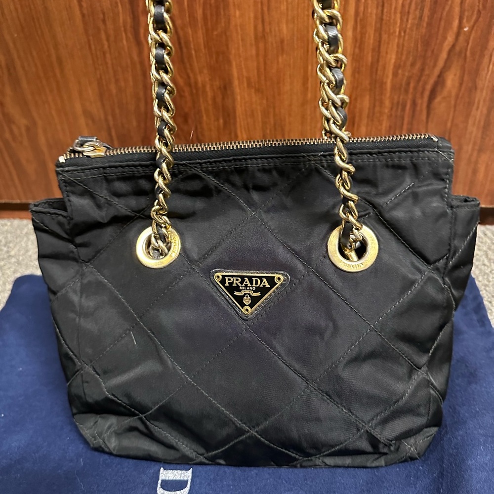 PRADA Quilted Chain Shoulder Bag Nylon Black